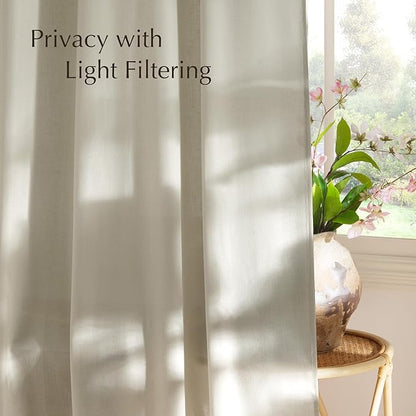NICETOWN Bone White Linen Curtains for Kitchen, Thick Flax Small Window Treatments Semi Sheer Privacy Assured with Light Through for Cafe/Bathroom, W55 x L84, 2 Panels