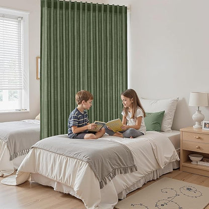 Extra Wide 100x96 Inch Linen Curtains for Living Room Divider Light Filtering Semi Sheer Patio Curtains for Sliding Door Olive Green Coastal Decor Sunroom Floor to Ceiling Window Curtain Panel
