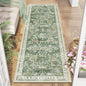 Yamaziot Washable Runner Rug 2x6 – Non Slip Boho Floral Hallway Runner Rug with Rubber Backing, Low Pile Faux Wool Distressed Carpet for Kitchen, Laundry, Bedroom, Entrance, Mottled Green