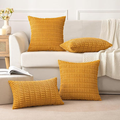 MIULEE Pack of 2 Corduroy Decorative Throw Pillow Covers 16x16 Inch Soft Boho Striped Pillow Covers Modern Farmhouse Home Decor for Summer Sofa Living Room Couch Bed Gold Yellow