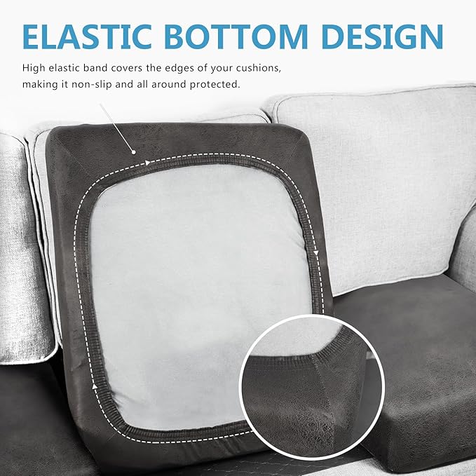 Leather Look Couch Cushion Covers Sofa Seat Slipcovers Sets Couches Furniture Protector for Sectional Armchair Loveseat Pets Kids Stretch Spandex Fabric (3 Cushion Sofa, Taupe)