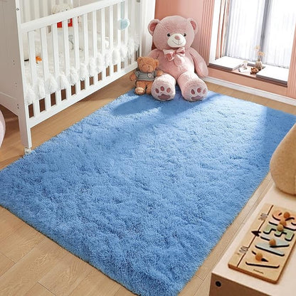LOCHAS Ultra Soft Indoor Modern Area Rugs Fluffy Living Room Carpets for Children Bedroom Home Decor Nursery Rug 5.3x7.5 Feet, Cobalt Blue