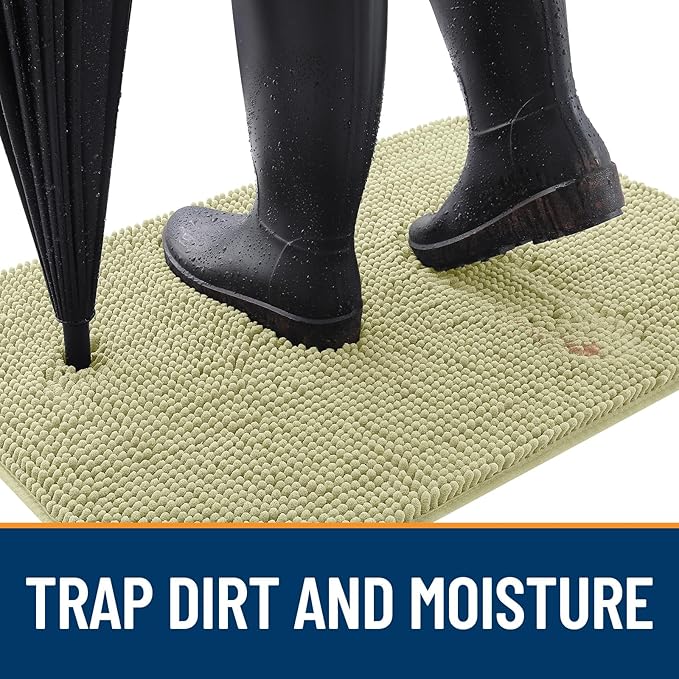OLANLY Dog Door Mat for Muddy Paws 54x24, Absorbs Moisture and Dirt, Absorbent Non-Slip Washable Doormat, Quick Dry Chenille Mud Mat for Dogs, Entry Indoor Entryway Carpet for Inside Floor, Vanilla