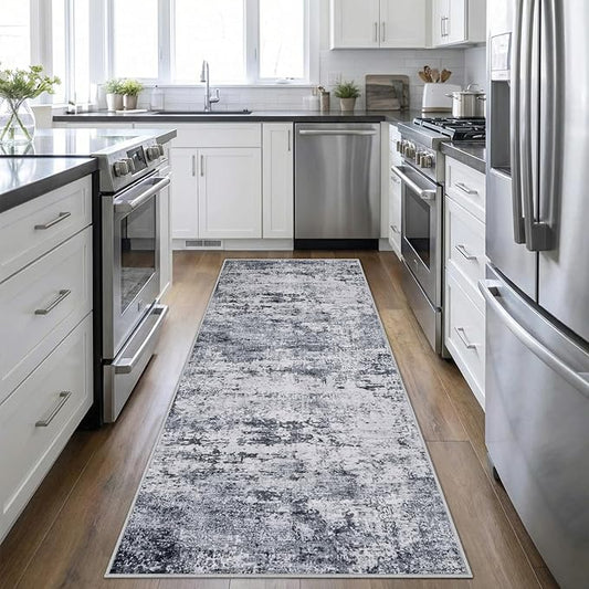 2.6'x8' Runner Rug Washable Rug;Modern Abstract Soft Thin Runner Rug Grey