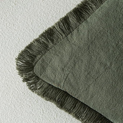 MIULEE Decorative Throw Pillow Covers Neutral Linen Fringe Throw Pillows Set of 2 Rifle Green Boho Farmhouse Cushion Covers with Tassels for Couch Sofa Bed Living Room Spring Home Decor 18x18 Inch
