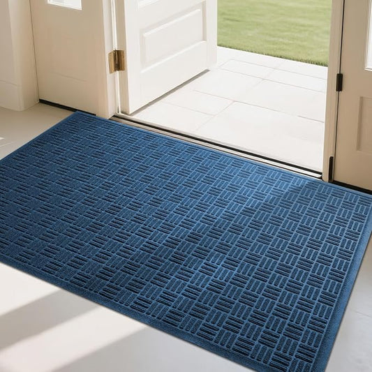 Mibao Front Door Mat Indoor Outdoor Entrance, Dirt Trapping Waterproof All-Season, All-Weather Doormat, Non-Slip Durable Natural Rubber Low Profile Easy Clean Patio Entrance Mat, 47" x 31.5", Blue