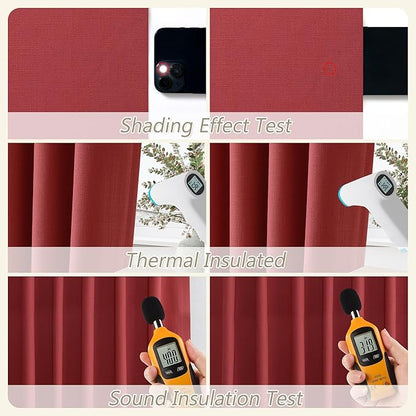 Guken Red 100% Blackout Linen Curtains 84 Inch Length 2 Panels Set for Living Room Bedroom Back Tab/Rod Pocket Thermal Insulated Black Out Drapes Room Darkening Window Curtains 84 Inches Long