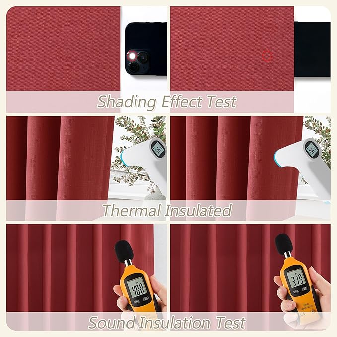 Guken 100% Blackout Linen Curtains 63 Inch Length 2 Panels Set for Living Room Bedroom Back Tab/Rod Pocket Thermal Insulated Black Out Drapes Room Darkening Farmhouse Window Curtains 52x63