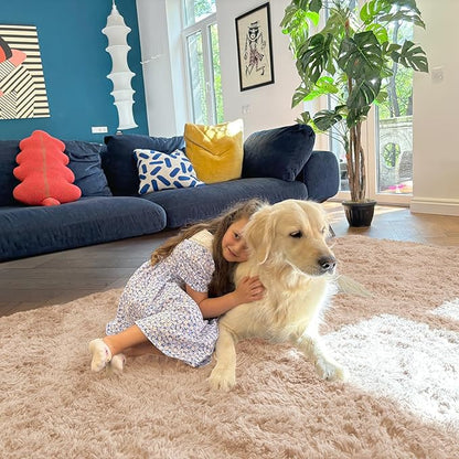 OLANLY 5x5 Area Rugs for Living Room Bedroom, Machine Washable Soft Fluffy Shaggy Bedside Rug, Indoor Floor Carpet for Kids Girls and Boys, Dorms, Nursery Rooms, Home Decor Aesthetic, Beige