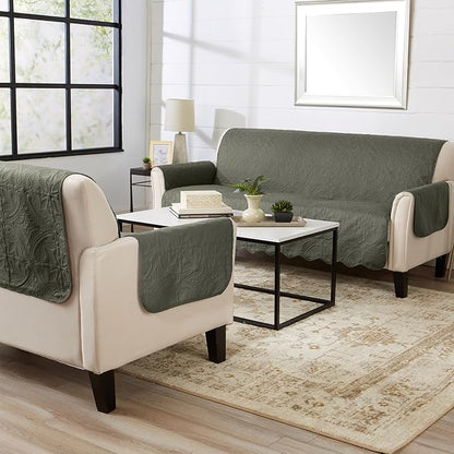 Great Bay Home Reversible Chair Cover - Washable Slipcover Furniture Protector with Elastic Straps - Perfect for Kids & Pets - Quilted & Stitched Detail (Sage Green/Light Gray)