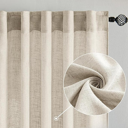 MIULEE Cream Linen Curtains 45 Inch Length 2 Panels for Bedroom Living Room, Soft Linen Textured Window Drapes Semi Sheer Light Filtering Back Tab Rod Pocket Farmhouse Modern Burlap Look Decor