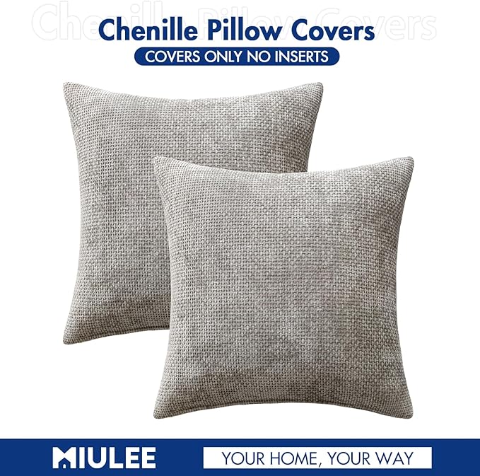 MIULEE Pack of 2 Couch Throw Pillow Covers 20x20 Inch Light Gray Modern Boho Accent Decorative Pillow Covers Soft Chenille Farmhouse Cushion Covers for Home Decor Bed Sofa Living Room