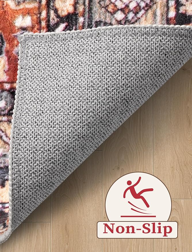 SERISSA Runner Rug for Hallways, 3x8 Washable Non Slip Kitchen Runner Rug, Long Boho Rug Vintage Tribal Hallway Stair Ultra Soft Print Floor Carpet for Bedroom Bathroom Laundry Room