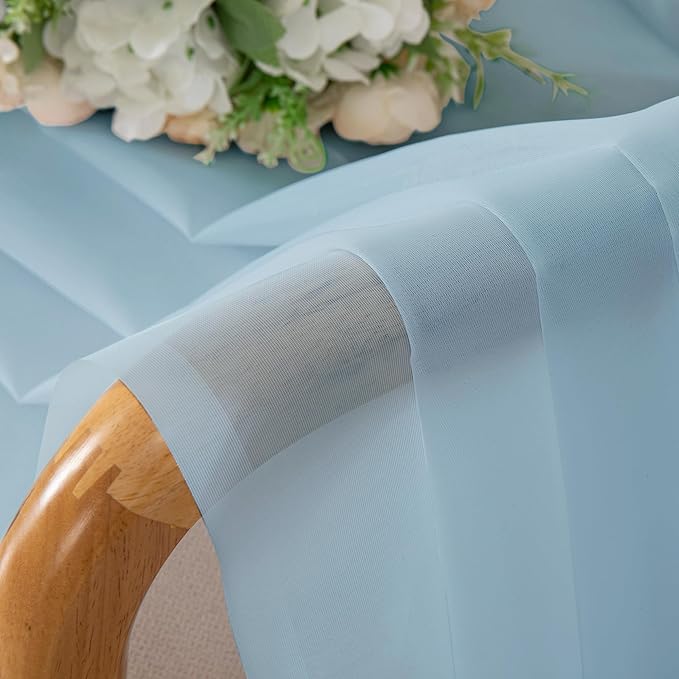 Chyhomenyc Sky Blue Sheer Curtains 54 Inch Long 2 Panels, Light Filtering Rod Pocket Voile Short Curtains Drapes for Living Room Bedroom Small Windows, 42Wx54L Inches