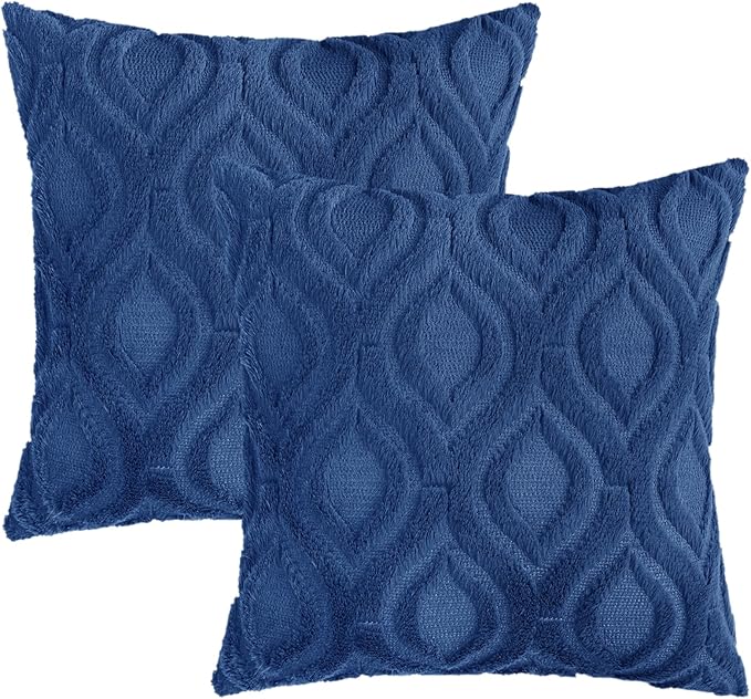 decorUhome Throw Pillow Covers 24x24 Inch Set of 2, Soft Plush Faux Wool Dark Blue Solid Couch Pillow Covers, Accent Euro Sham Farmhouse Neutral Square Pillow Cases for Sofa Bed Living Room