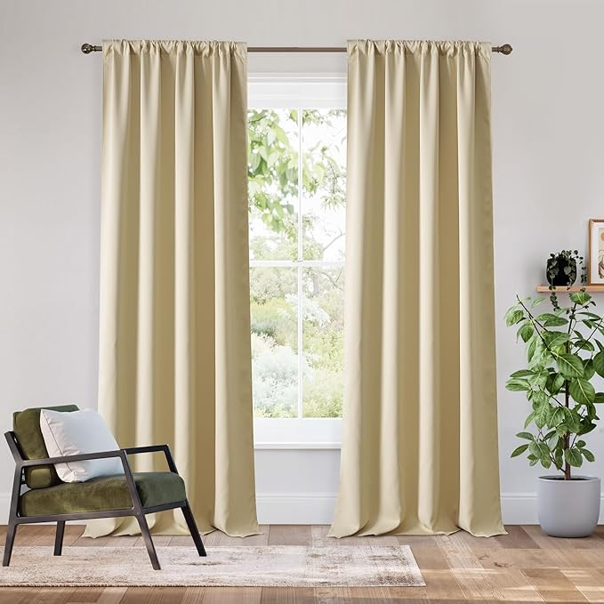 RYB HOME Bedroom Blackout Curtains 84 inches Long, 100% Blackout Thermal Insulated Noise Reducing Curtains for Living Room Nursury, 42 inches Wide by 84 inches Long, Biscotti Beige