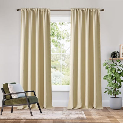 RYB HOME Bedroom Blackout Curtains 80 inches Long, 100% Blackout Thermal Insulated Noise Reducing Curtains for Living Room Nursury, 34 inches Wide by 80 inches Long, Biscotti Beige