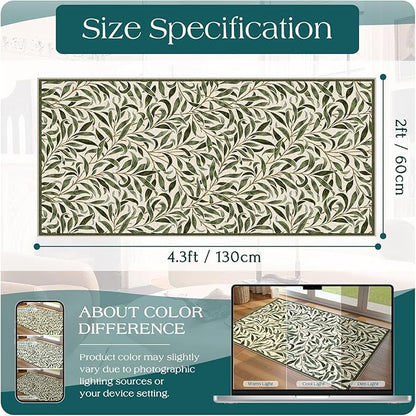 Front Door Mat Indoor Entrance - 2x4.3 Ft Boho Washable Layered Doormat Outdoor Entrance Porch Rug Non-Slip Spring Sage Green Leaf Runner Rug for Kitchen Bedroom Laundry Room Porch Decor