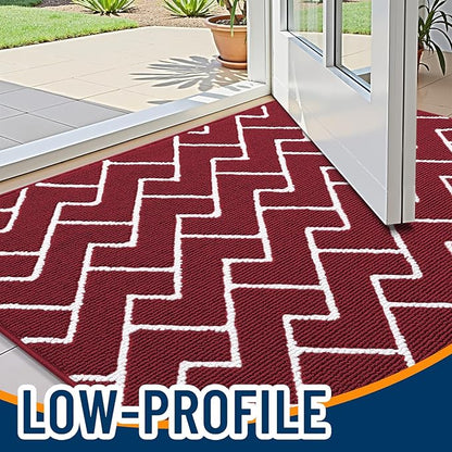OLANLY Front Door Mat, Non-Slip Rubber Backing, Dirt Resistant and Absorbent, Washable, Easy to Clean Low-Profile Indoor Doormat for Back Door, Entryway, Inside Entrance, 32x20, Burgundy