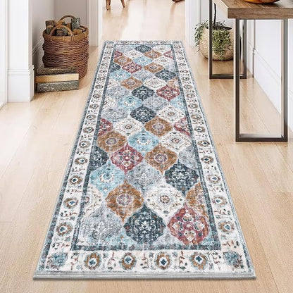 HEBE Hallway Runner Rug 2'x6' Washable Vintage Distressed Area Rugs Non Slip Laundry Rug Runner Boho Floor Carpet Runners for Hallways Entryway Laundry Room Kitchen Bathroom