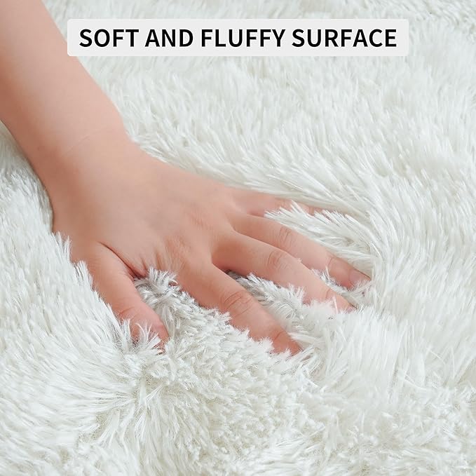 Tepook Super Soft Fluffy Rug for Bedroom, Modern Shaggy Fuzzy Kids Rugs for Living Room, Plush Indoor Nursery Home Decor Dorm Carpet with Non-Slip Bottom, Cream White, 5 X 8 Feet