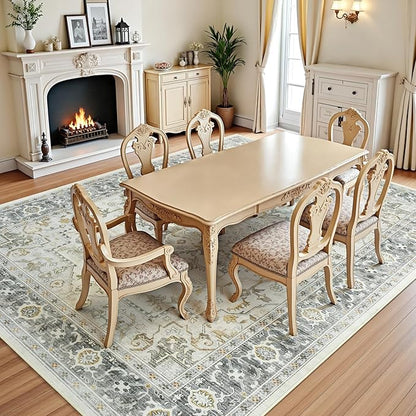 Lofus 6x9 Area Rugs for Living Room, Machine Washable Non-Slip Area Rug, Low Pile Large Rugs for Bedroom, Kitchen, Dining Room, Home Office, Vintage Oriental Print Rug, Taupe Grey
