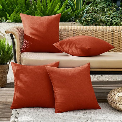 MIULEE Pack of 4 Decorative Burnt Orange Throw Pillow Covers Linen Waterproof Pillow Covers Outdoor Farmhouse Cushion Cases for Patio Garden Tent Balcony Couch Sofa 16x16 inch