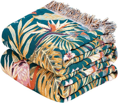 MSGKV Boho Throw Blanket for Bed 60"x80" 100% Cotton Jungle Animal Couch Blanket Spring Breathable Lightweight Twin Size Blankets for Sofa Home Decor Muslin All Seasons