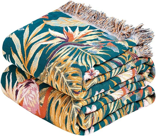 MSGKV Boho Throw Blanket for Bed 60"x80" 100% Cotton Jungle Animal Couch Blanket Spring Breathable Lightweight Twin Size Blankets for Sofa Home Decor Muslin All Seasons