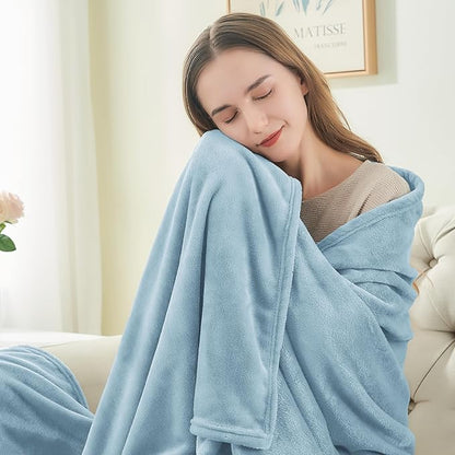 BEDELITE Fleece Blankets Queen Size Washed Blue Throw Blankets for Bed, Luxury Plush Cozy Fuzzy Blanket 90x90 inches, Super Soft Warm Lightweight Throw Blanket All Seasons Suitable