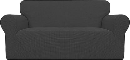 Easy-Going Stretch Oversized Loveseat Slipcover 1-Piece Sofa Cover Furniture Protector Couch Soft with Elastic Bottom for Kids Polyester Spandex Jacquard Fabric Small Checks Dark Gray