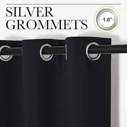 NICETOWN Patio Blackout Curtain Shades, 2 Panels, 55 inches x 94 inches, Black, Summer Home Decoration Thermal Insulated Grommet Blackout Draperies/Drapes for Kitchen