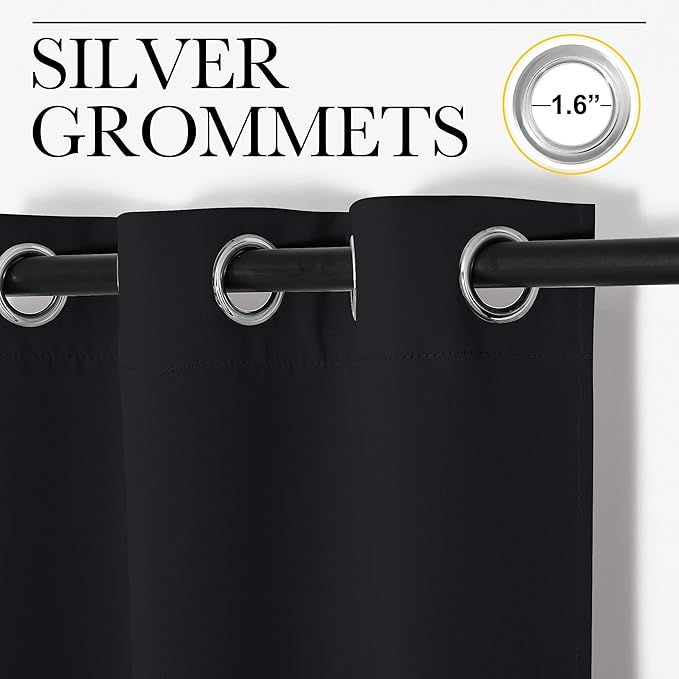 NICETOWN Patio Blackout Long Curtain Shades, 2 Panels, 55 inches x 120 inches, Black, Summer Home Decoration Thermal Insulated Grommet Blackout Draperies/Drapes for Kitchen