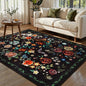 Rugflix 5x7 Washable Area Rug for Living Room, Soft Non Slip Low Pile Carpet, Floral Vintage Stain Resistant Rugs for Bedroom, Dining Room, Home Office, Black