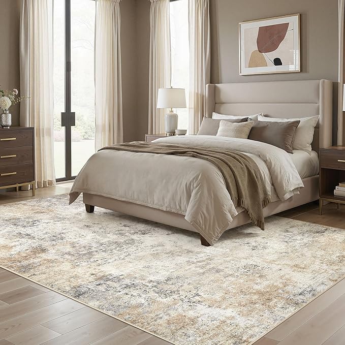 UERMEI 5x7 Area Rug Living Room Rugs - Washable Neutral Modern Abstract Soft Thin Large Rug Indoor Floor No Slip Rug Carpet for Bedroom Under Dining Table Home Office Decor - Golden Grey