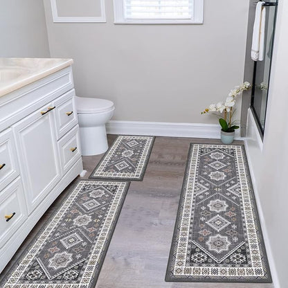 HEBE Boho Kitchen Rug Sets 3 Piece with Runner Non Slip Kitchen Rugs and Mats Washable Kitchen Mats for Floor Thick Kitchen Floor Mat Carpet Runner Rugs for Hallway Laundry Holiday Decor