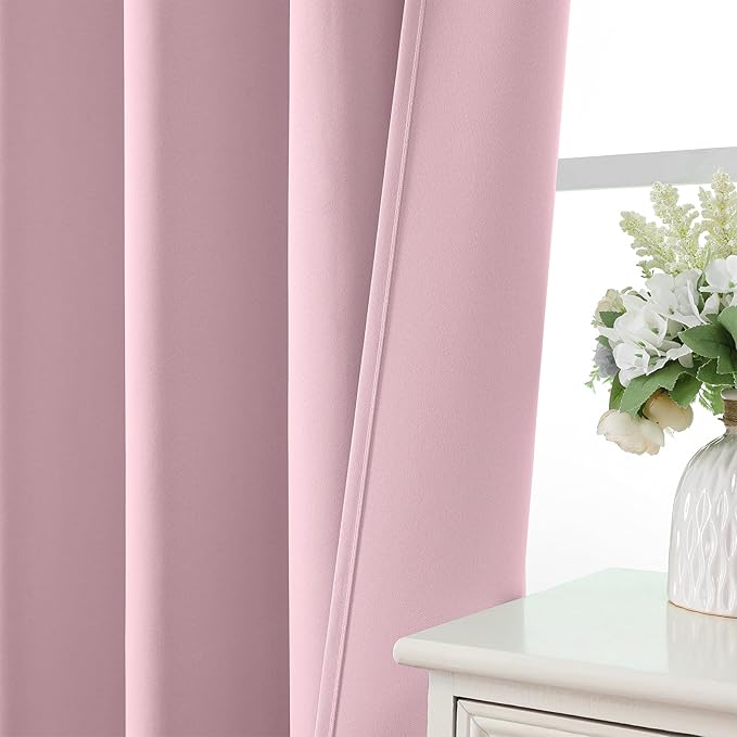 CUCRAF Light Pink Blackout Curtains 96 inch Length 2 Panels Set, Rod Pocket Room Darkening Drapes for Bedroom Living Room, Insulated Thermal Light Blocking Window Curtain (W52 x L96 Inch)