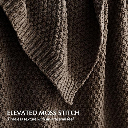 EVERGRACEHOME Chunky Chenille Knit Throw Blanket for Couch, Soft Luxurious Moss Stitch Blankets for Bed, Cozy Decorative Farmhouse Knitted Throws for Sofa, Cocoa Brown, 50" x 60"