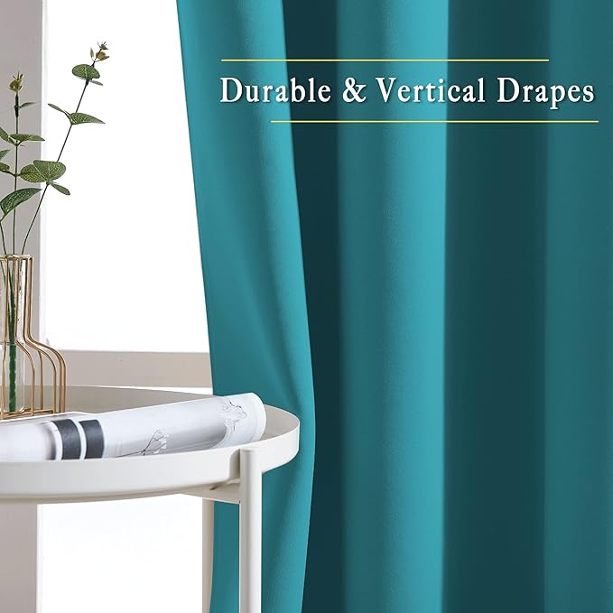 NICETOWN Blackout Curtains 54 inches Long for Bedroom - Grommet Room Darkening Solid Window Treatments Thermal Curtains for Nursery Room, Peacock Teal, W46 x L54, 2 Panels