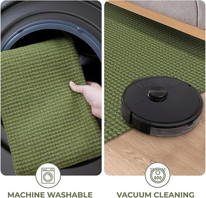 KOZYFLY Runners for Hallways 2x10 ft Washable Kitchen Runner Non Slip Rubber Backed Hallway Rugs Cotton Entryway Runner Rug Floor Carpet for Indoor Hall, Backdoor, Kitchen, Bright Green/Earthy Green