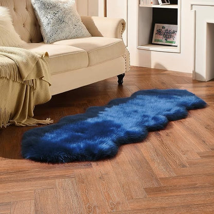 duduta Navy Blue Faux Sheepskin Runner Rugs 2x6 ft, Fluffy Shag Bedroom Bedside Rug Fur Couch Sofa Covers Washable