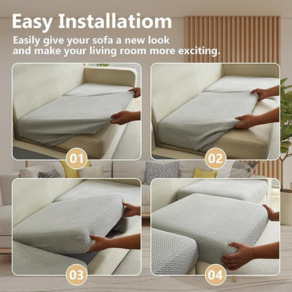 Couch Cushion Covers for Sofa Couch Covers Wear-Resistant Universal Sofa Cover Washable Stretch for Sectional Slipcovers (Texture-Light Gray,Back Cover L)