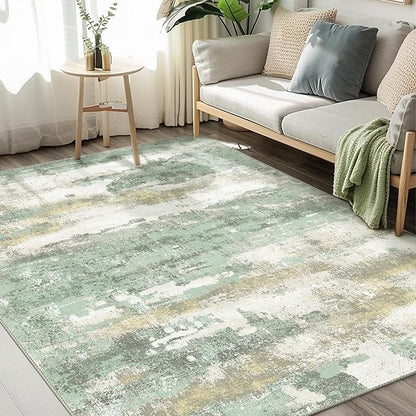 BEIMO Area Rugs 7'6"x9'6" for Living Room Bedroom, Modern Abstract Machine Washable Large Light Green Rug Soft Rug, Low Pile Floor Carpet with Non Slip Backing for Dining Room