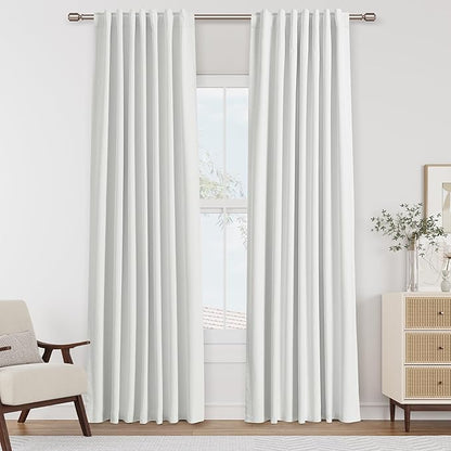 Guken White 100% Blackout Linen Curtains 52 Inch Wide by 88 Inch for Living Room Bedroom Back Tab/Rod Pocket Thermal Insulated Black Out Linen 2 Drapes Room Darkening Window Curtains