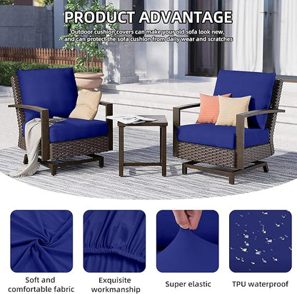 12Pcs Outdoor Cushion Covers, Patio Cushion Covers,Stretch Elastic Slipcovers, Replacement Washable & Reusable Furniture Protector for Patio Couch (Lake Blue,Cover Only)