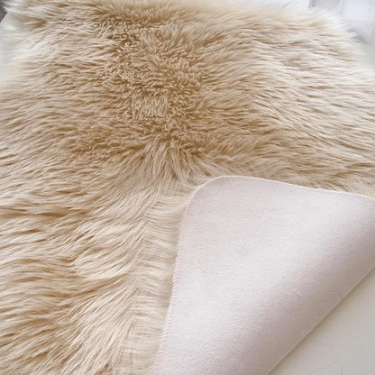 EasyJoy Ultra Soft Fluffy Shaggy Area Rug Faux Fur Rug Chair Cover Seat Pad Fuzzy Area Rug for Bedroom Floor Sofa Living Room (2 x 3 ft Sheepskin, Beige)