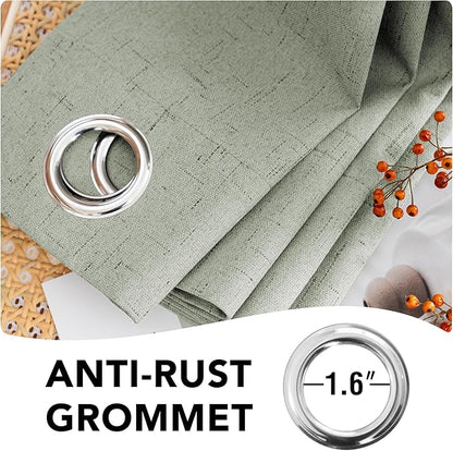 H.VERSAILTEX Linen Blackout Curtains Durable Thick Textured Linen Look 100% Blackout Patio Door Curtain Anti Rust Grommet Extra Wide Sliding Door Curtain Panel, W100 x L108 inch - Sage