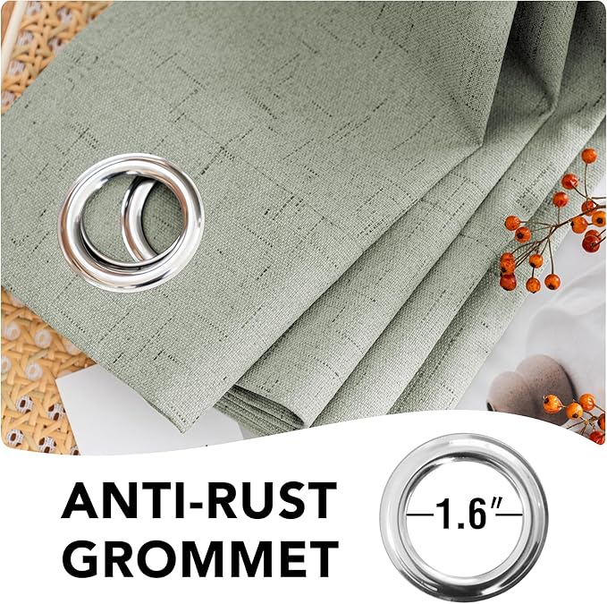 H.VERSAILTEX Primitive Linen Curtains 100% Blackout Curtain Drapes Burlap Fabric Curtains with White Thermal Insulated Liner, Grommet Top Drapes Living Room/Bedroom (2 Panels, 42 x 84 Inch, Sage)
