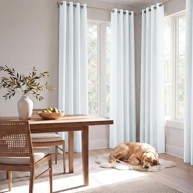 NICETOWN Farmhouse 100% Blackout Linen Curtains for Bedroom, Off White, 52" Wide, 2 Pieces, Privacy Vertical Window Drapes 84 inch Long for Office Laundry Windows