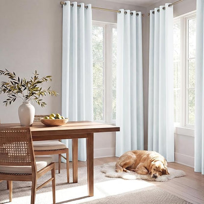 NICETOWN Farmhouse 100% Blackout Linen Curtains for Bedroom, Off White, W52, 2 Pieces, Noise Reducing Textured Linen Look 90 inch Length Curtains for Living Room